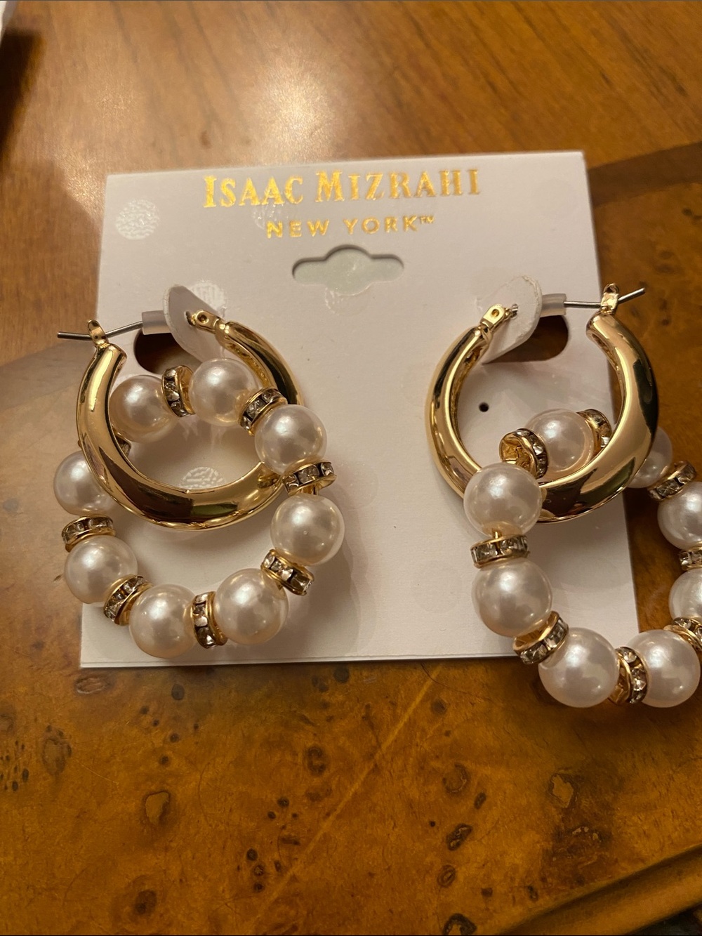 Isaac Mizrahi Gold Hoop Earrings with Pearl and Rhinestone Accents
